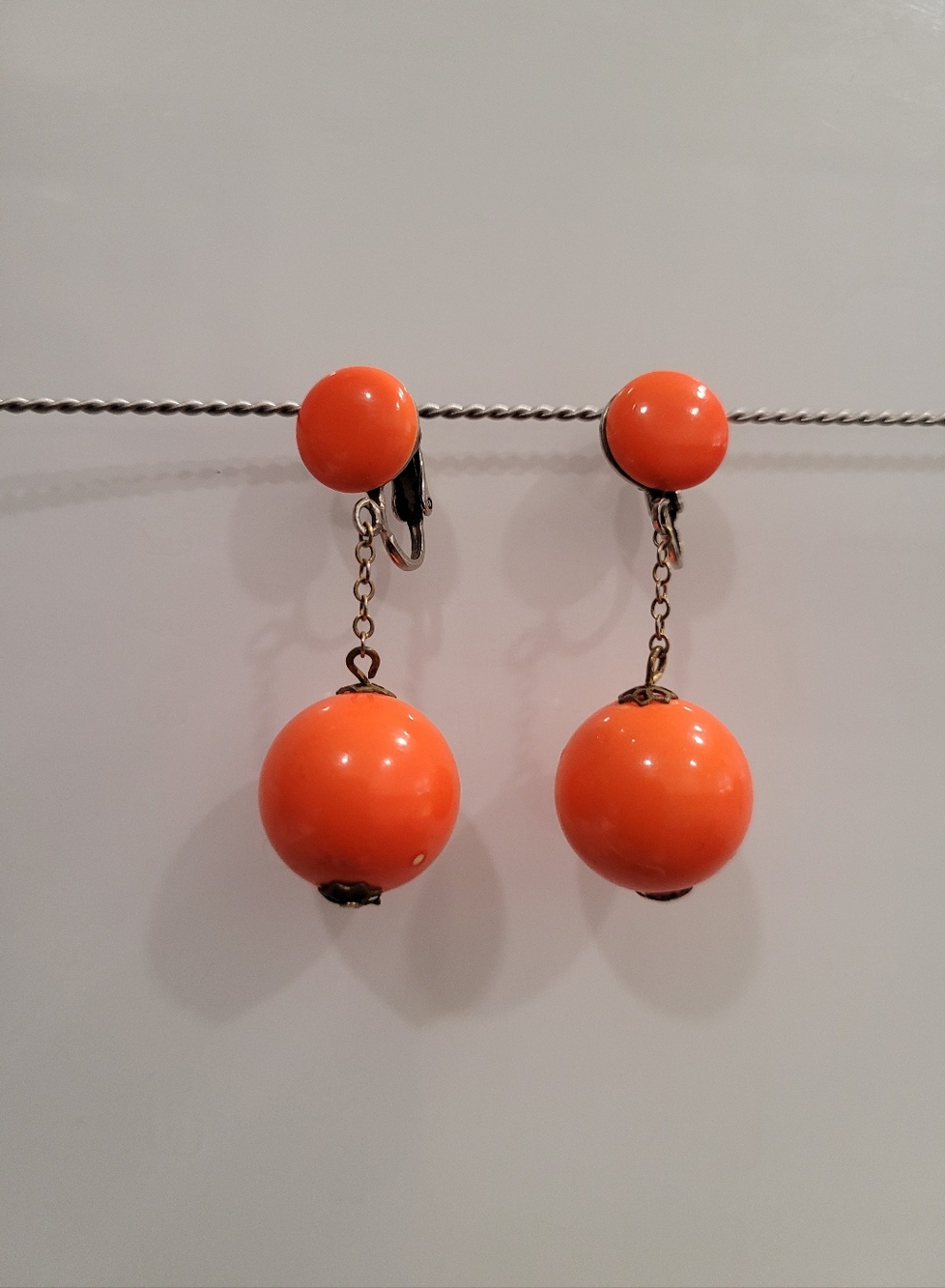 Earrings Vintage Clip Tangerine Dangles Circa 60s